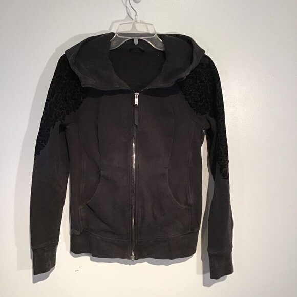 Lululemon Scuba Hoodie Light Cotton Fleece (Floral Flock) Black Size 6 - Picture 9 of 16